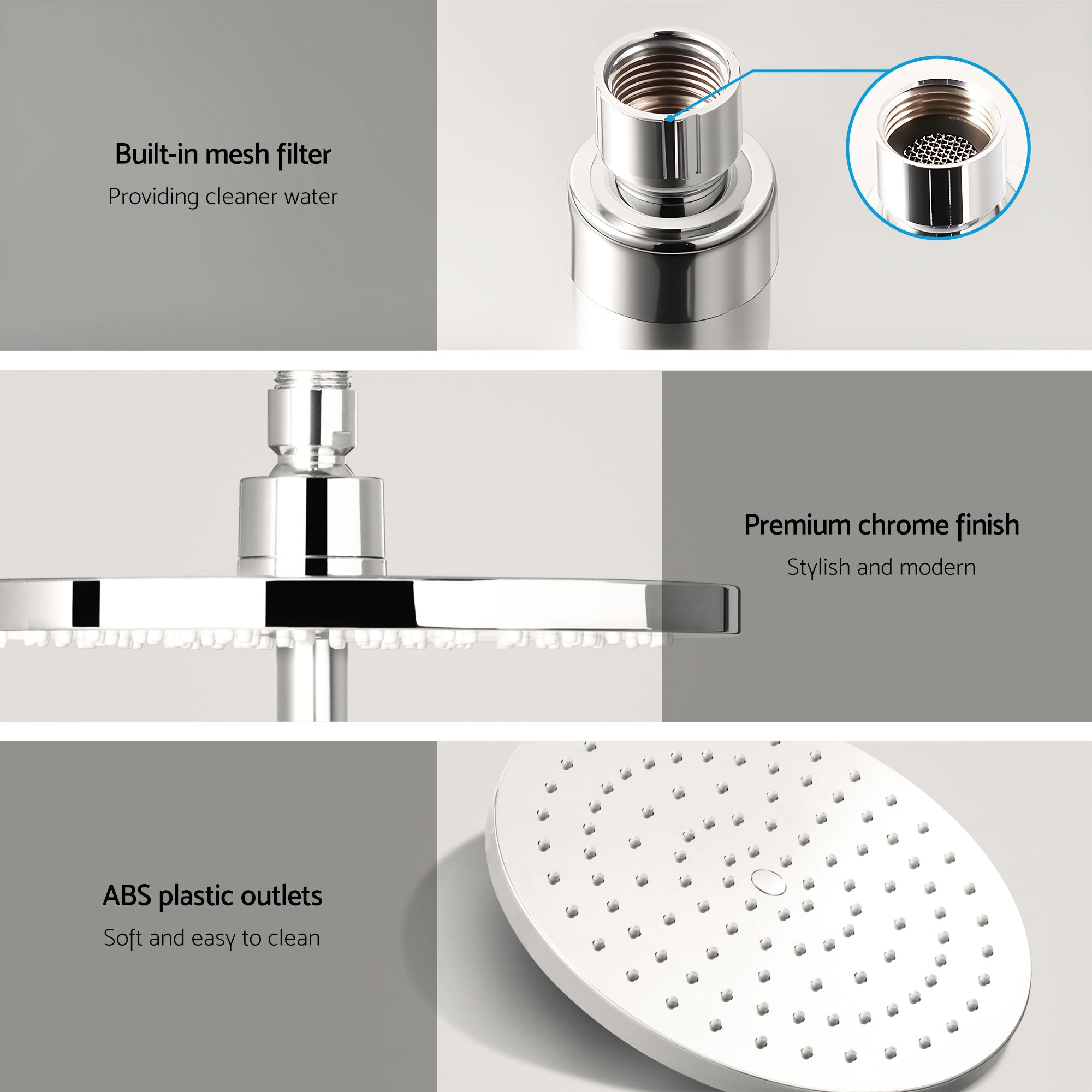 Cefito 9'' Rain Shower Head Set Handheld Round High Pressure Twins Tap Chrome