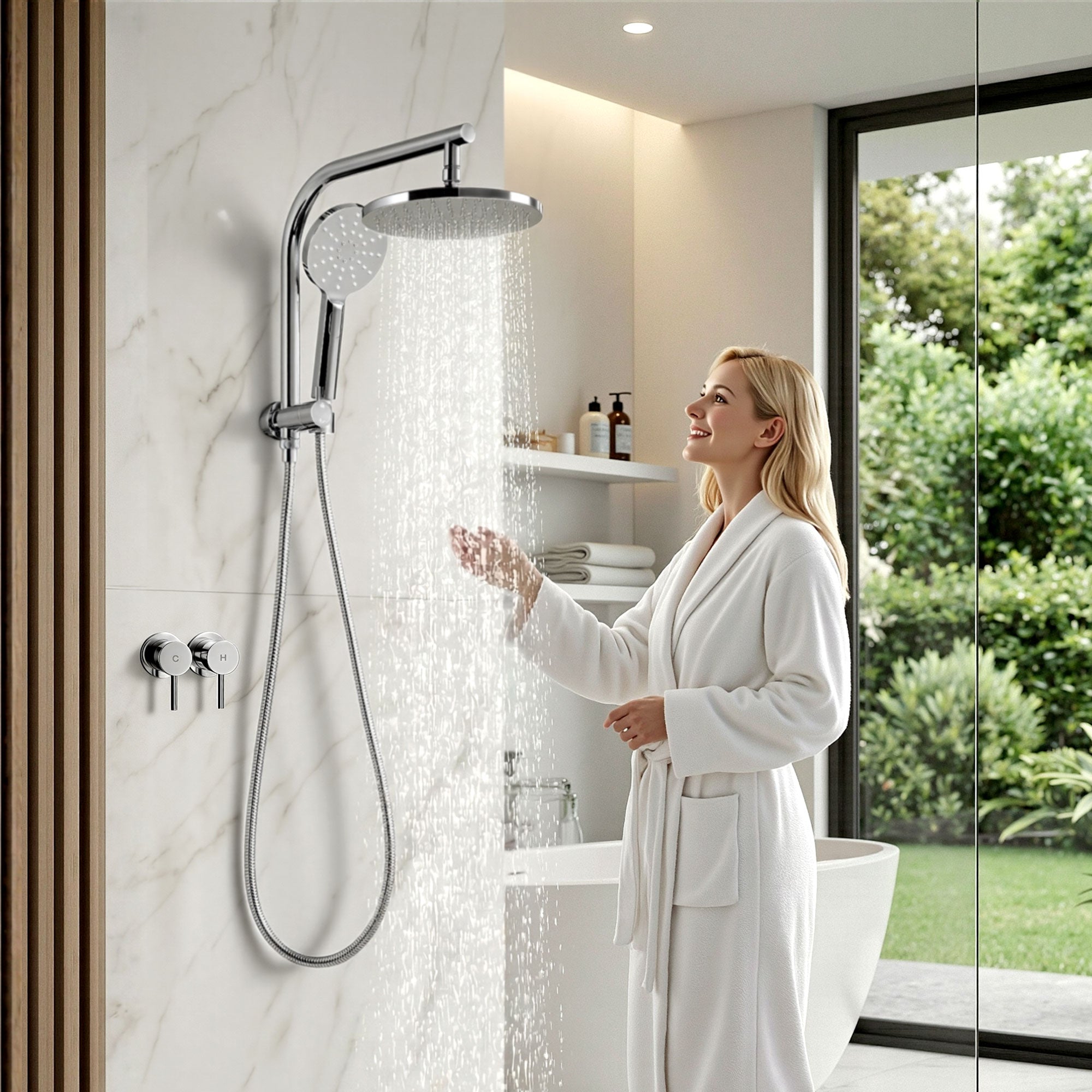 Cefito 9'' Rain Shower Head Set Handheld Round High Pressure Twins Tap Chrome