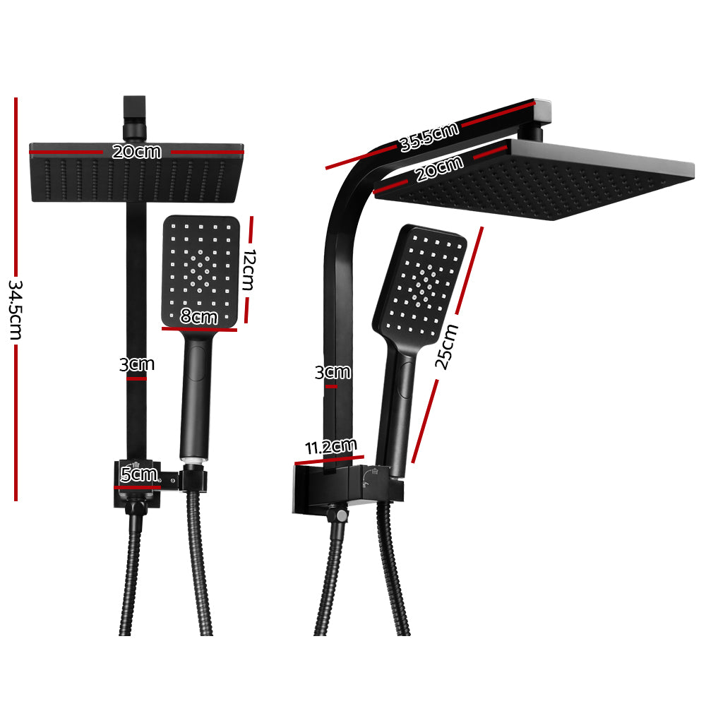 Shower Accessories: Cefito 8'' Rain Shower Head Set Handheld Square High Pressure Black