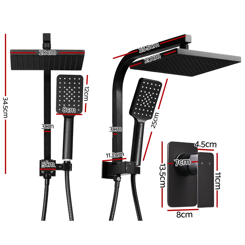 Shower Accessories: Cefito 8'' Rain Shower Head Set Handheld Square High Pressure Mixer Tap Black