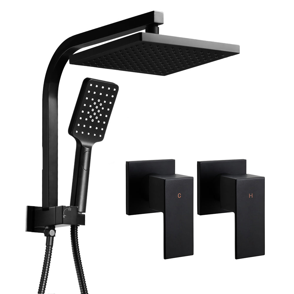 Shower Accessories: Cefito 8'' Rain Shower Head Set Handheld Square High Pressure Twins Tap Black
