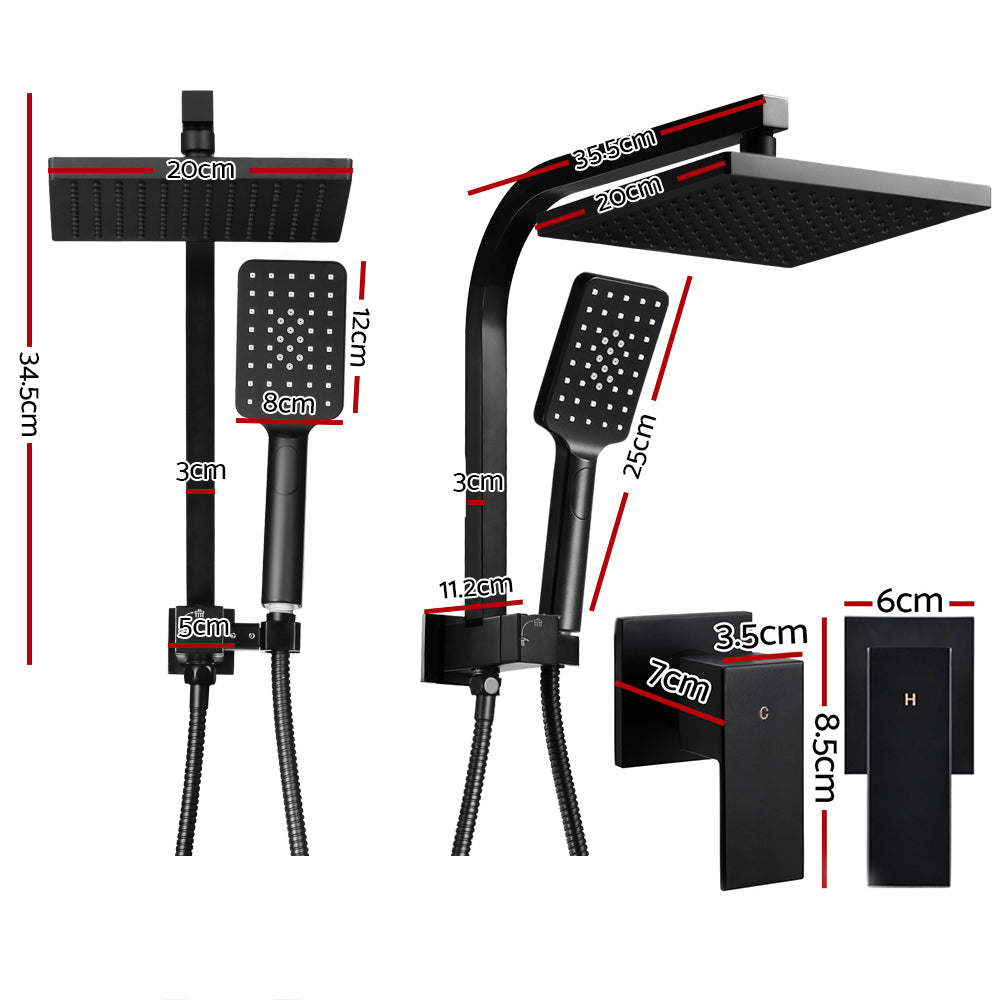 Shower Accessories: Cefito 8'' Rain Shower Head Set Handheld Square High Pressure Twins Tap Black