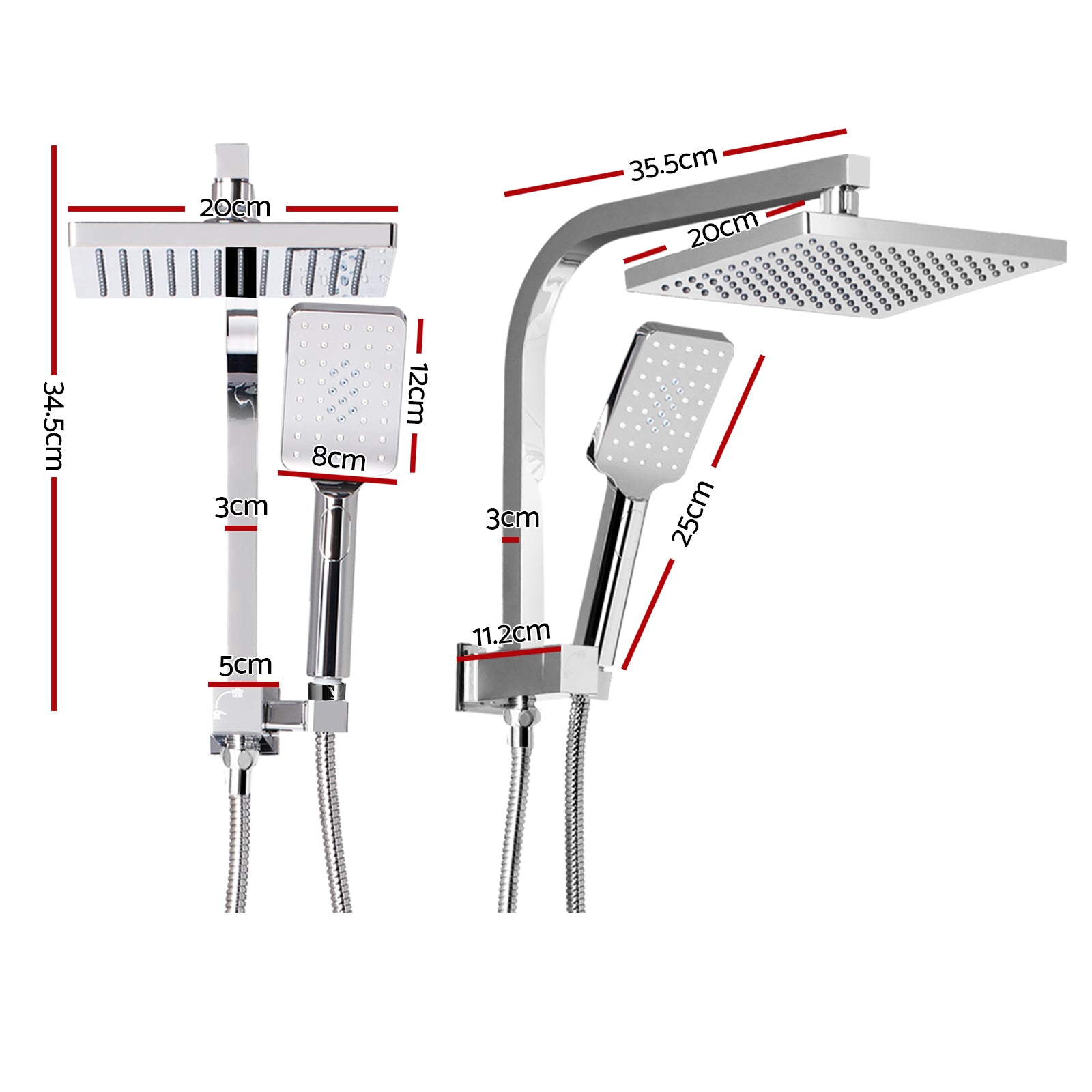 Shower Accessories: Cefito 8'' Rain Shower Head Set Handheld Square High Pressure Chrome