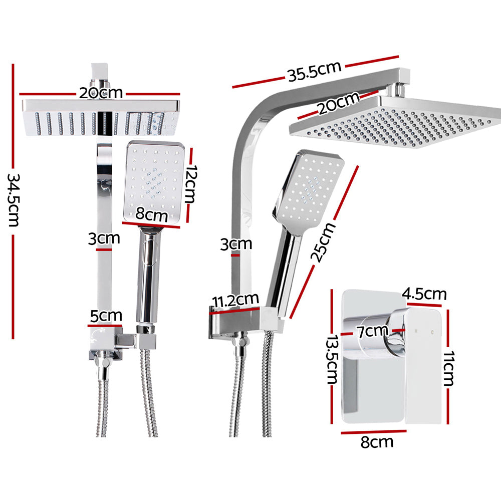 Shower Accessories: Cefito 8'' Rain Shower Head Set Handheld Square High Pressure Mixer Tap Chrome