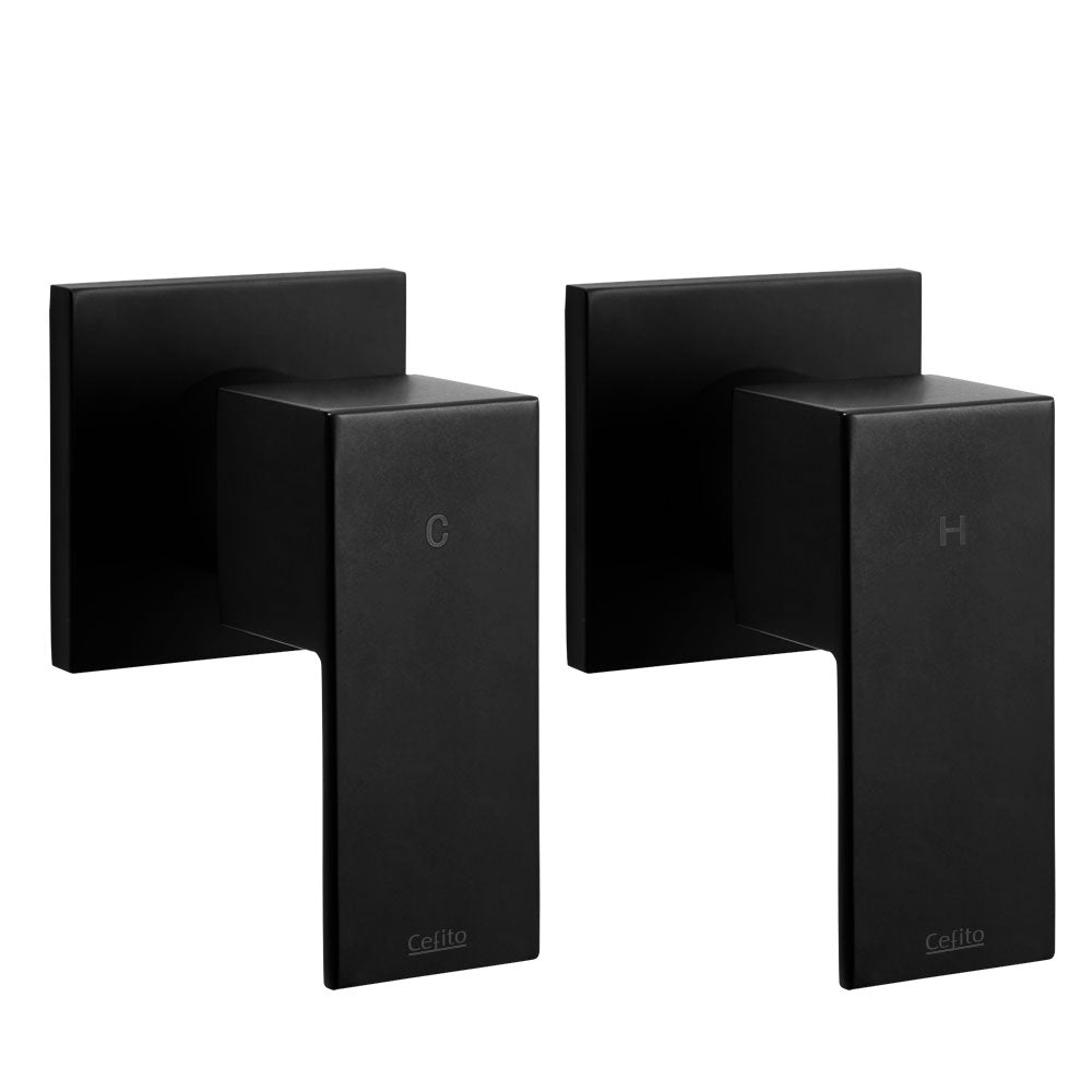 Shower Accessories: Cefito Shower Twins Tap Wall Bath Taps Brass Hot Cold Basin Bathroom Black