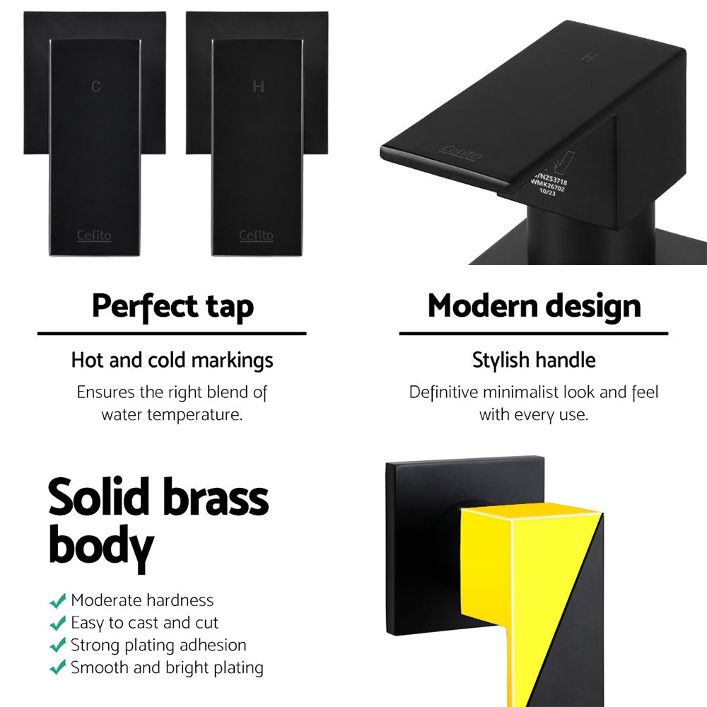 Shower Accessories: Cefito Shower Twins Tap Wall Bath Taps Brass Hot Cold Basin Bathroom Black