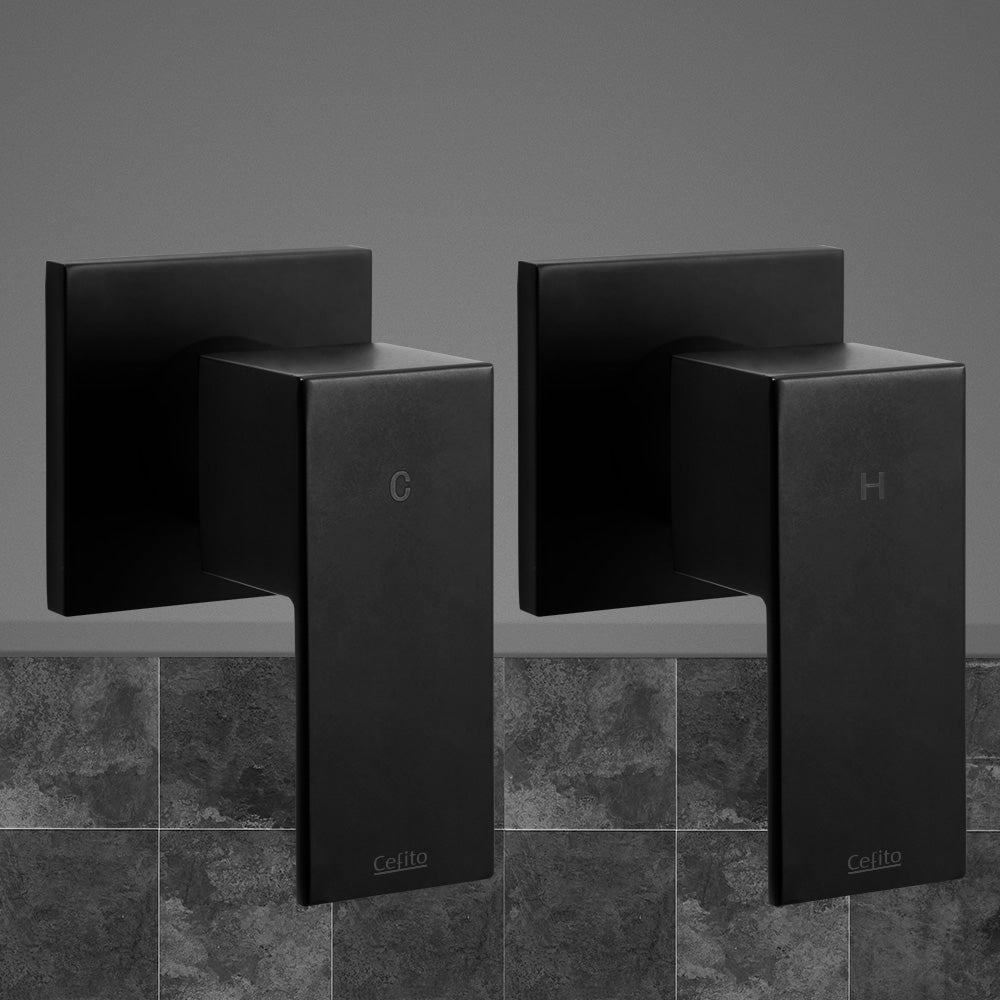 Shower Accessories: Cefito Shower Twins Tap Wall Bath Taps Brass Hot Cold Basin Bathroom Black