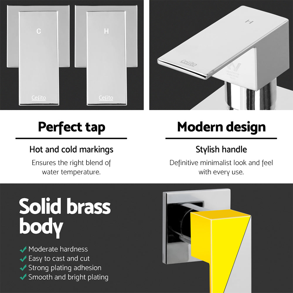 Shower Accessories: Cefito Shower Twins Tap Wall Bath Taps Brass Hot Cold Basin Bathroom Chrome