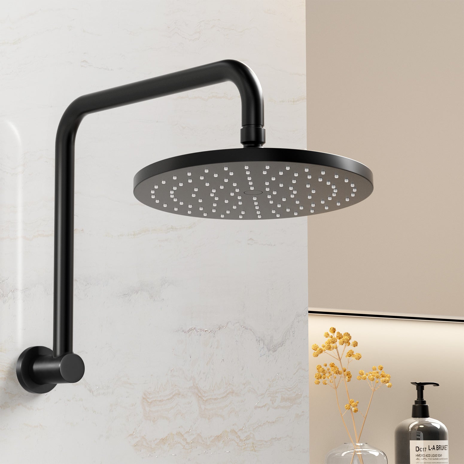 Shower Heads & Screens: 9'' Rain Shower Head Overhead High-pressure Swivel Black