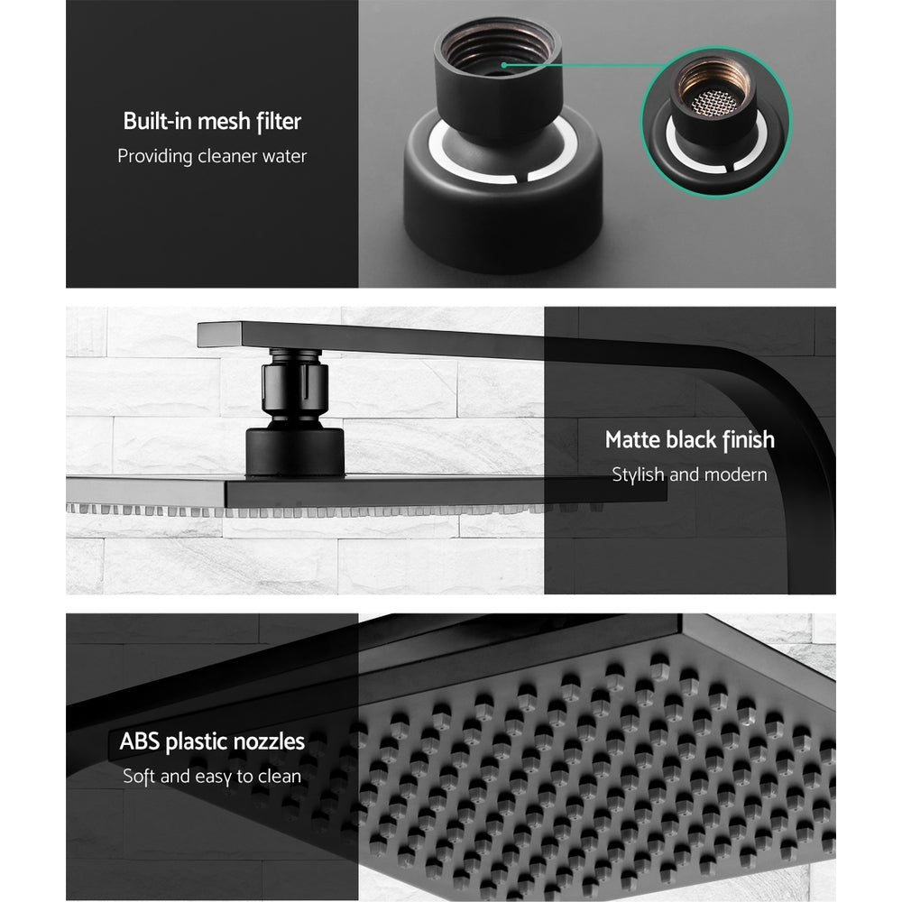 Shower Accessories: Cefito 8'' Rain Shower Head Wall Arm Square High Pressure Black