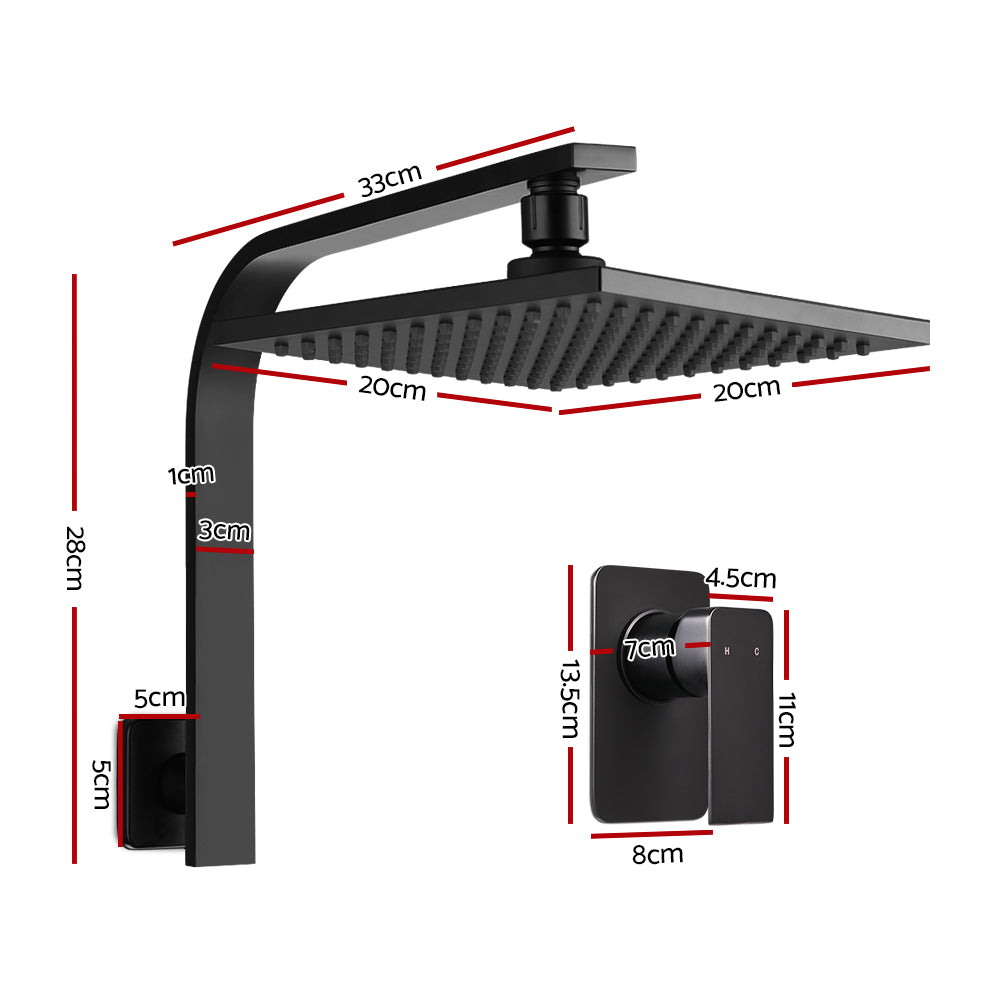 Shower Accessories: Cefito 8'' Rain Shower Head Wall Arm Square High Pressure Mixer Tap Black