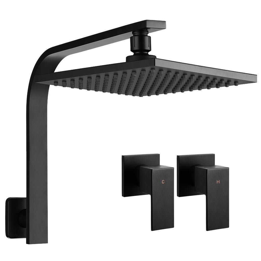 Shower Accessories: Cefito 8'' Rain Shower Head Wall Arm Square High Pressure Twins Tap Black