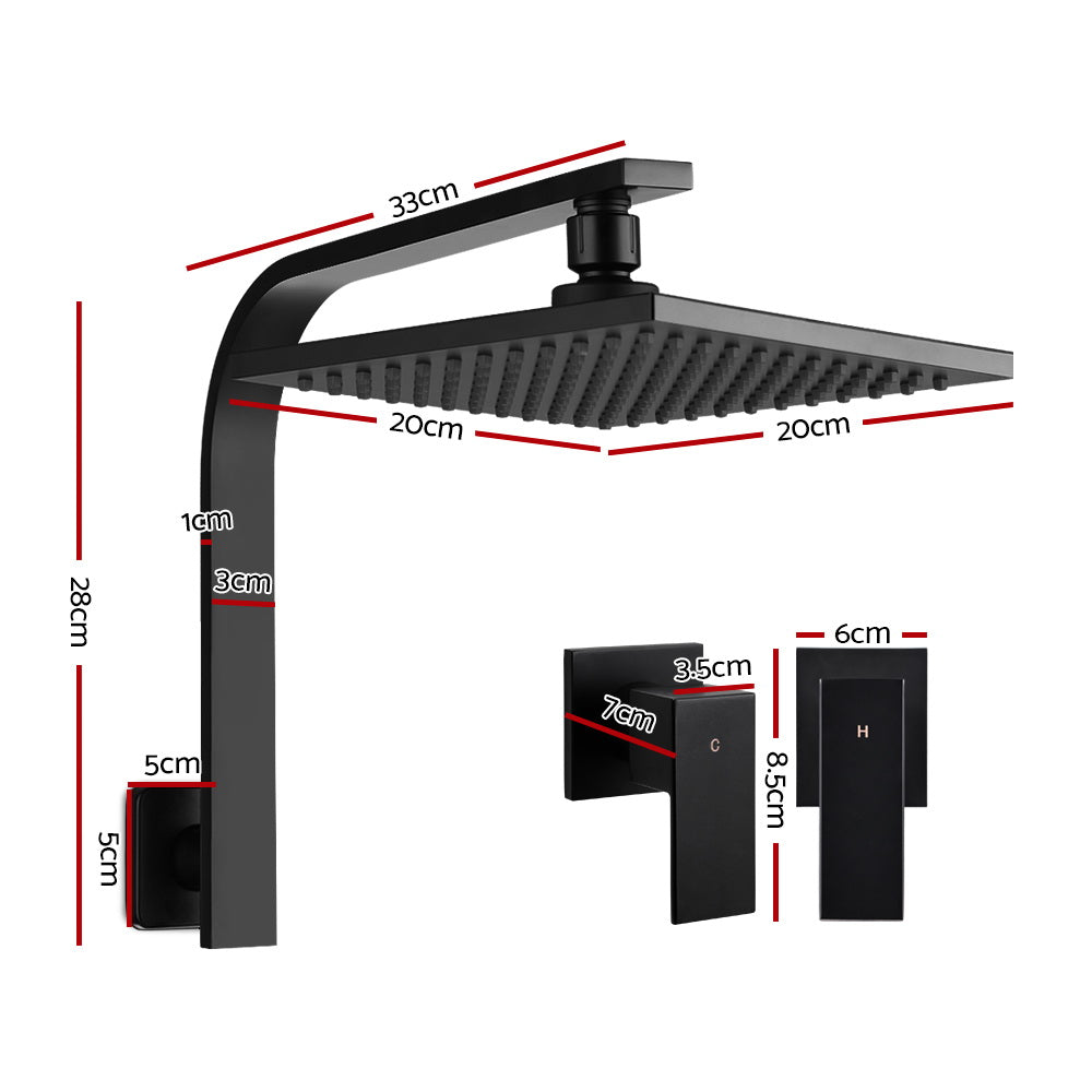 Shower Accessories: Cefito 8'' Rain Shower Head Wall Arm Square High Pressure Twins Tap Black