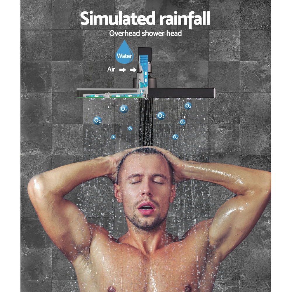 Shower Accessories: Cefito 8'' Rain Shower Head Wall Arm Square High Pressure Twins Tap Black