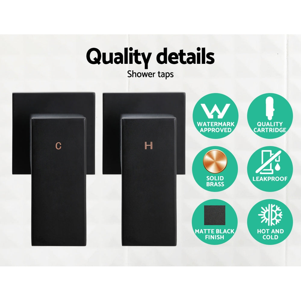 Shower Accessories: Cefito 8'' Rain Shower Head Wall Arm Square High Pressure Twins Tap Black