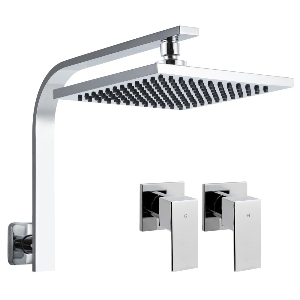 Shower Accessories: Cefito 8'' Rain Shower Head Wall Arm Square High Pressure Twins Tap Chrome