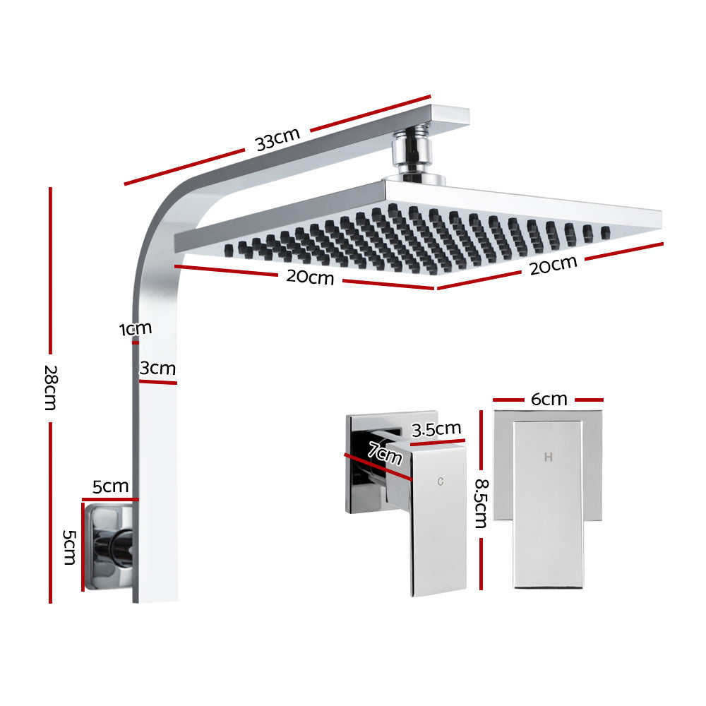Shower Accessories: Cefito 8'' Rain Shower Head Wall Arm Square High Pressure Twins Tap Chrome