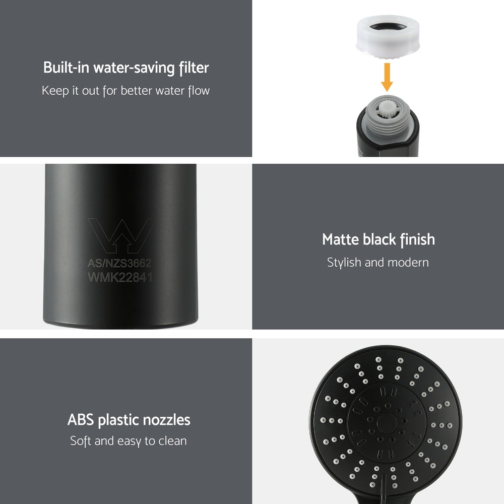 Shower Accessories: Handheld Shower Head 4.5" High Pressure 5 Modes Poweful Round Black