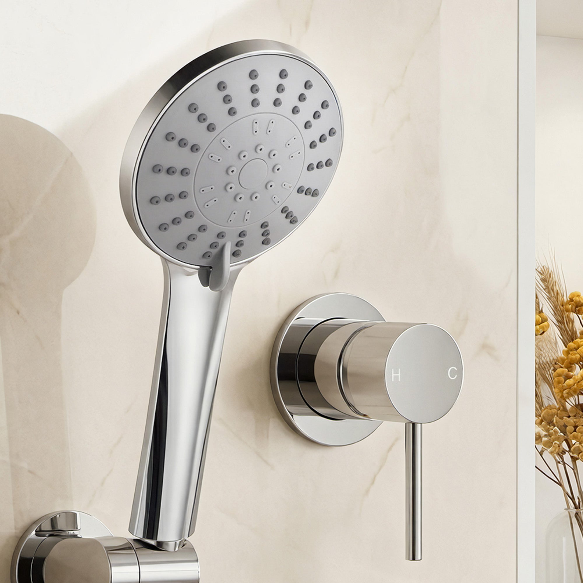 Cefito 4.5" Handheld Shower Head Round with Wall Bathroom Mixer Silver