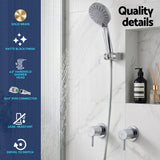 Cefito 4.5" Handheld Shower Head Round with Wall Twin Swivel Bathroom Tap Silver