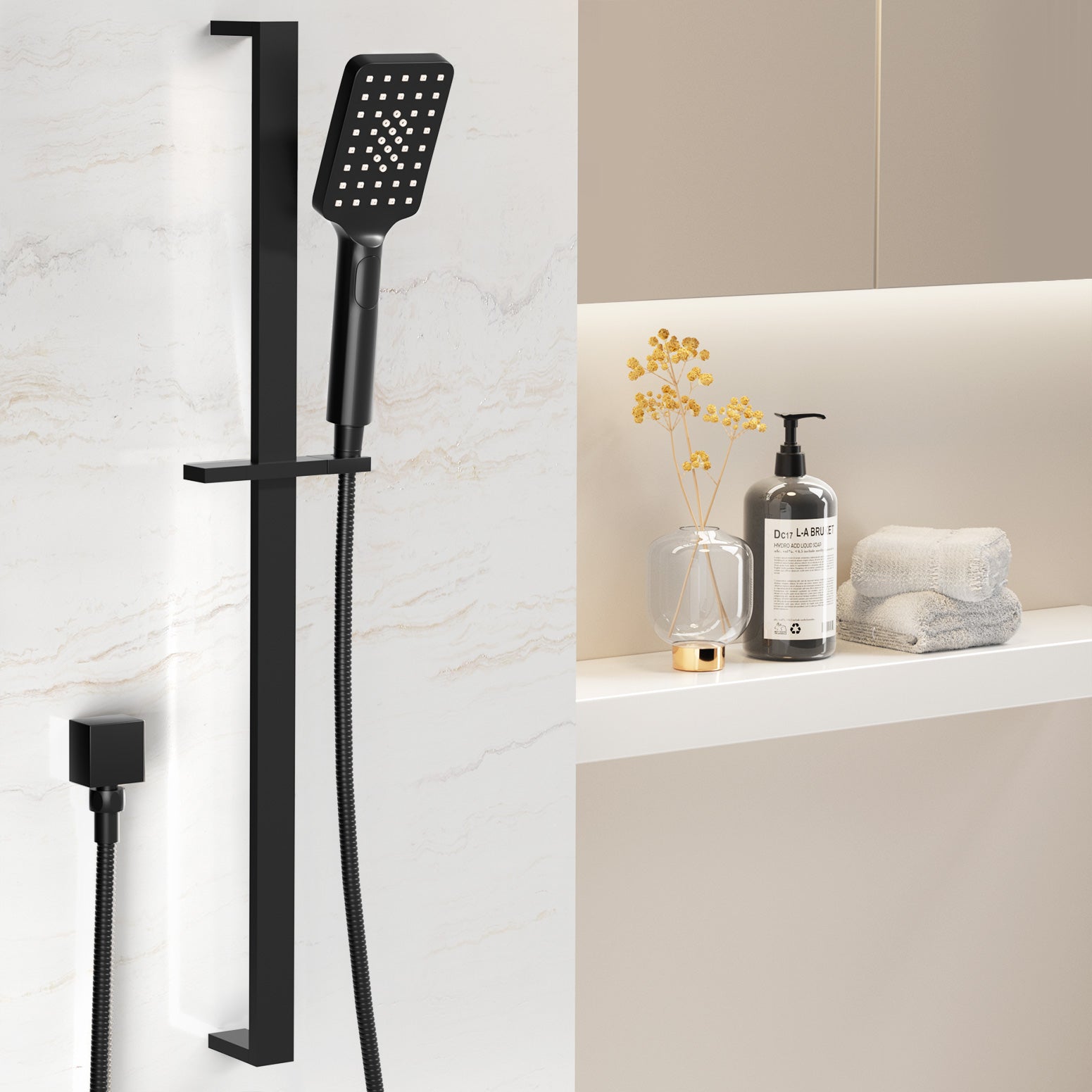 Shower Accessories: Handheld Shower Head Set 3.1'' High Pressure Black