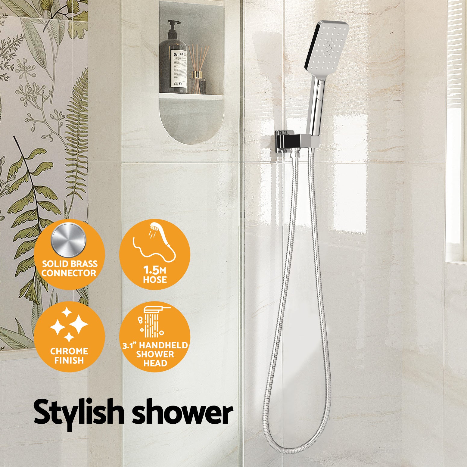 Shower Heads & Screens: Handheld Shower Head Holder 3.1'' High Pressure Silver
