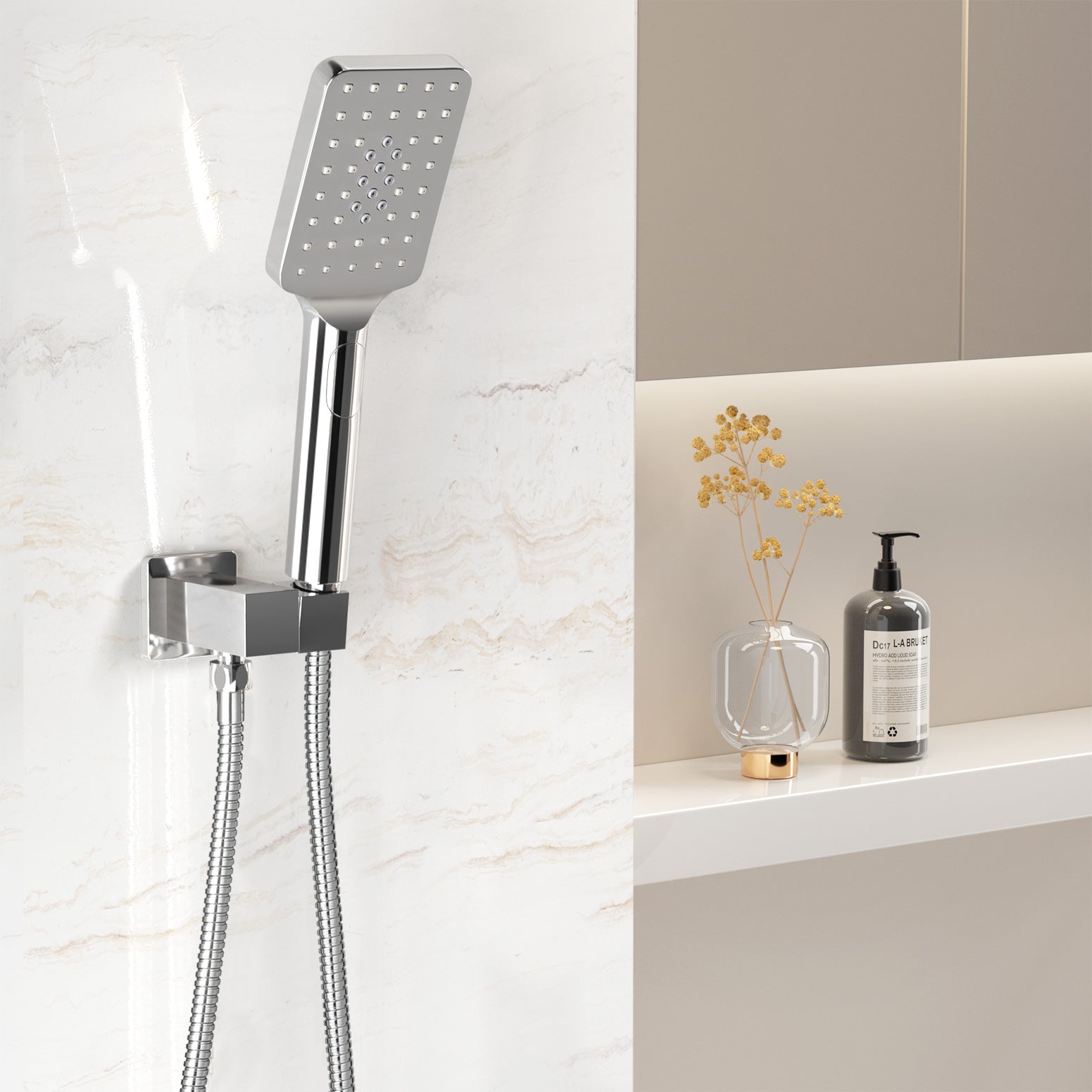 Shower Heads & Screens: Handheld Shower Head Holder 3.1'' High Pressure Silver