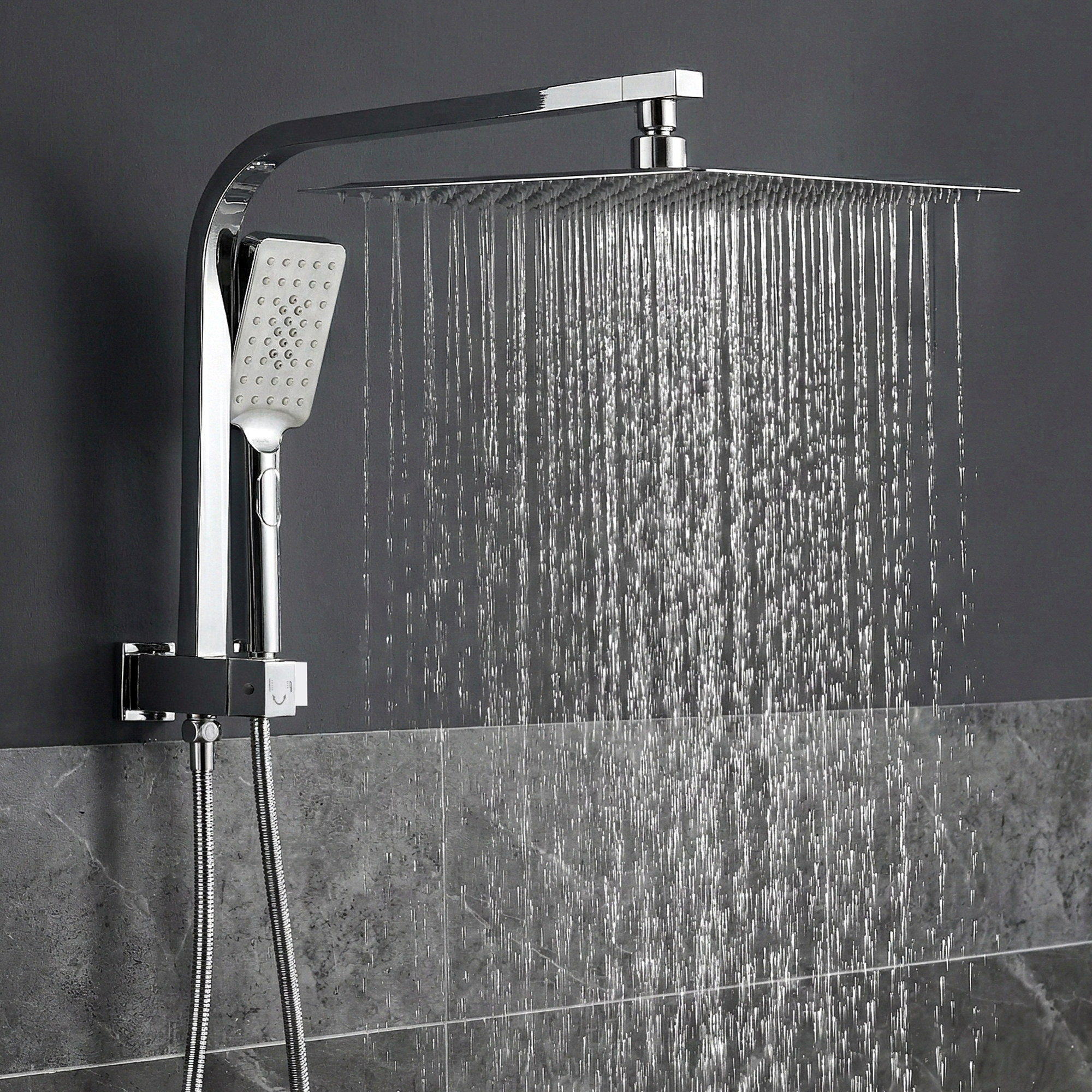 Shower Heads & Screens: 12" Rain Shower Head Set with 3-Mode Handheld Brass High Pressure WELS Chrome