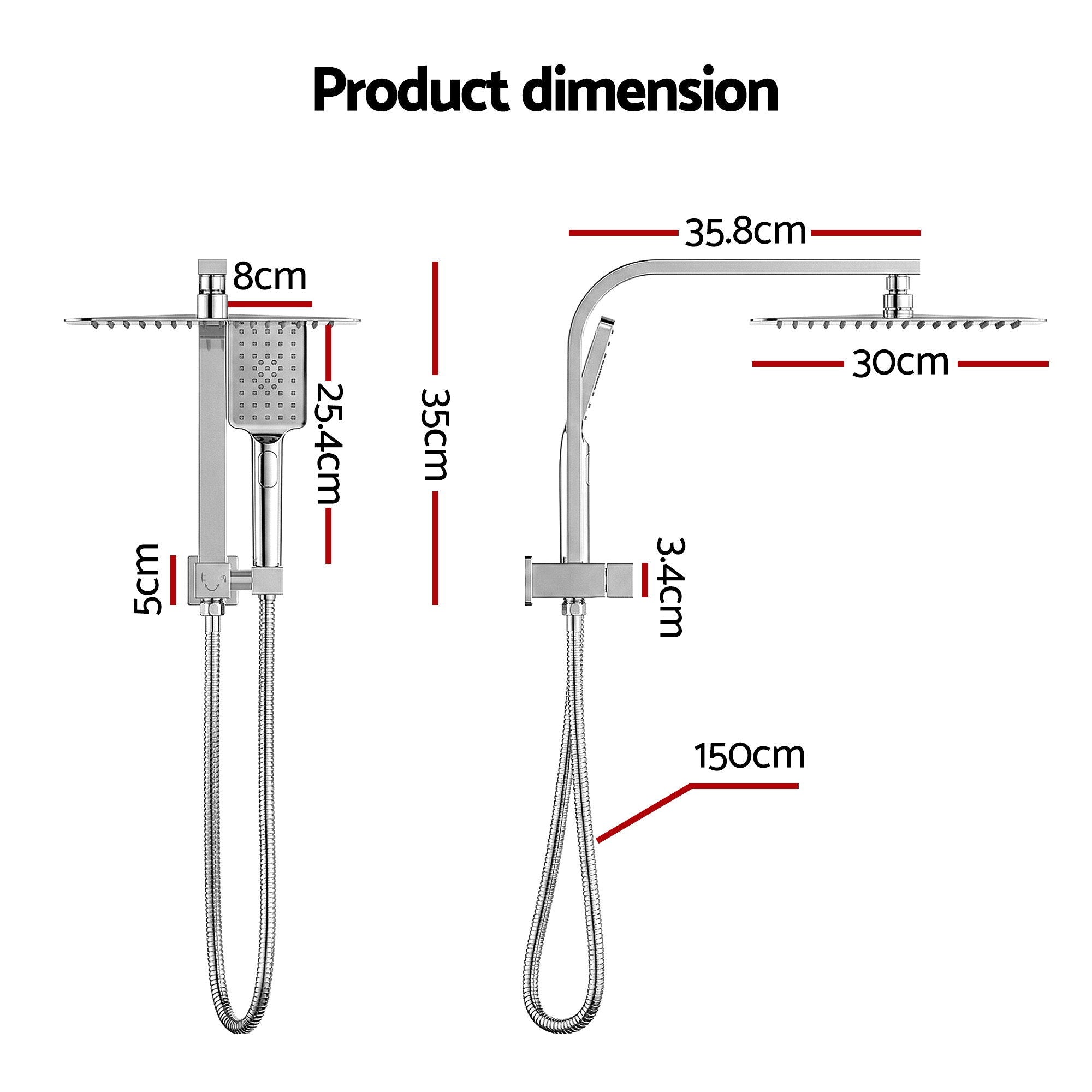 Shower Heads & Screens: 12" Rain Shower Head Set with 3-Mode Handheld Brass High Pressure WELS Chrome