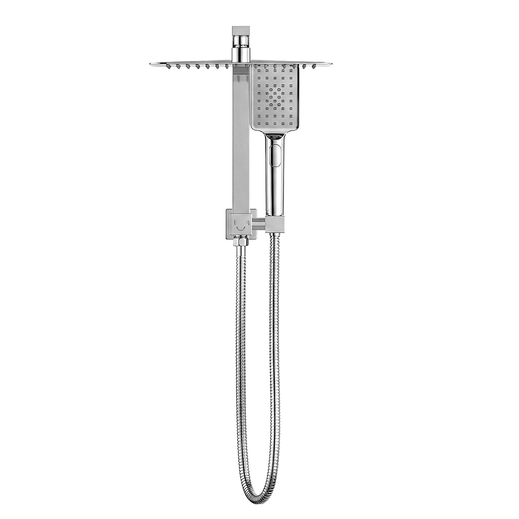 Shower Heads & Screens: 12" Rain Shower Head Set with 3-Mode Handheld Brass High Pressure WELS Chrome