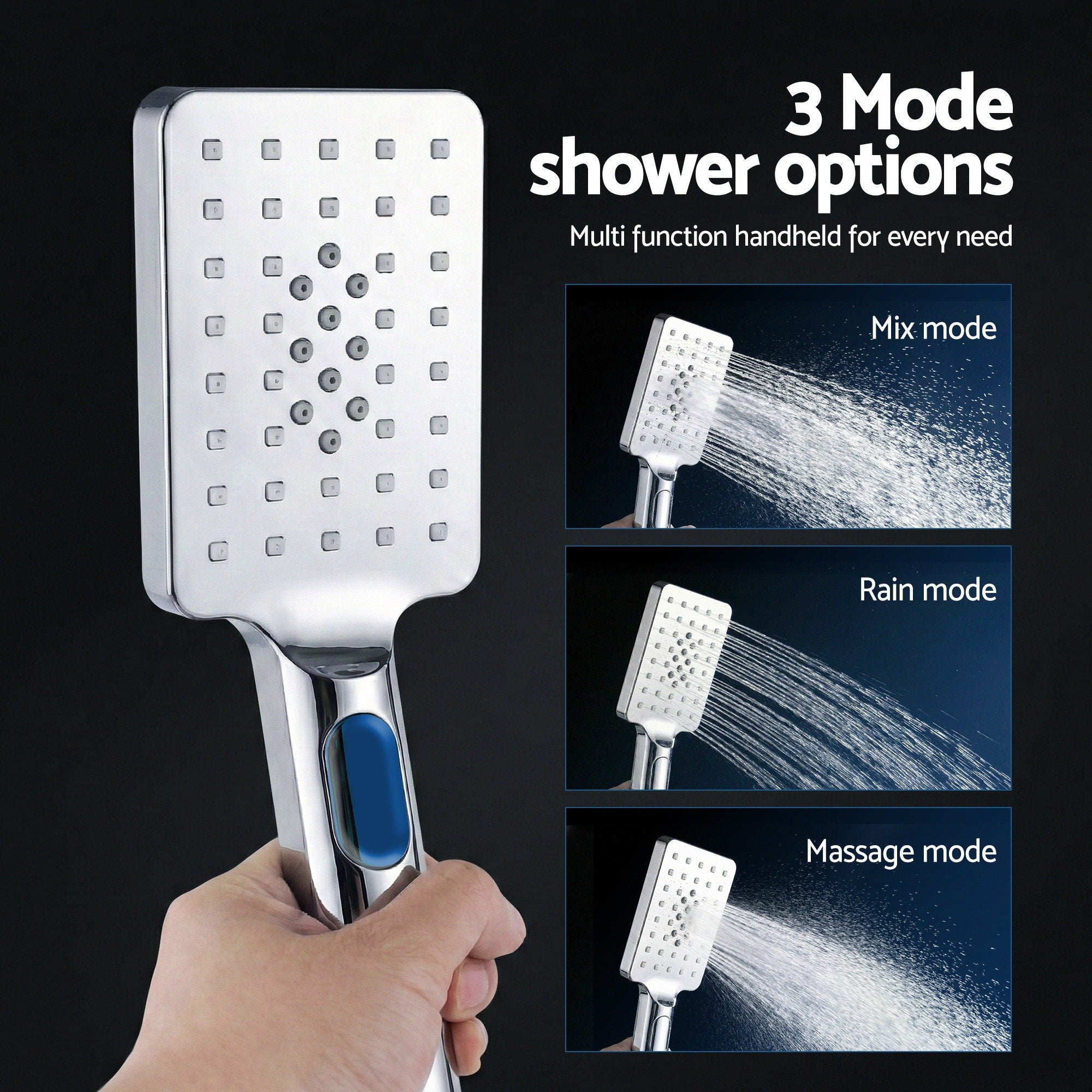 Shower Heads & Screens: 12" Rain Shower Head Set with 3-Mode Handheld Brass High Pressure WELS Chrome