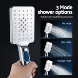 Shower Heads & Screens: 12" Rain Shower Head Set with 3-Mode Handheld Brass High Pressure WELS Chrome