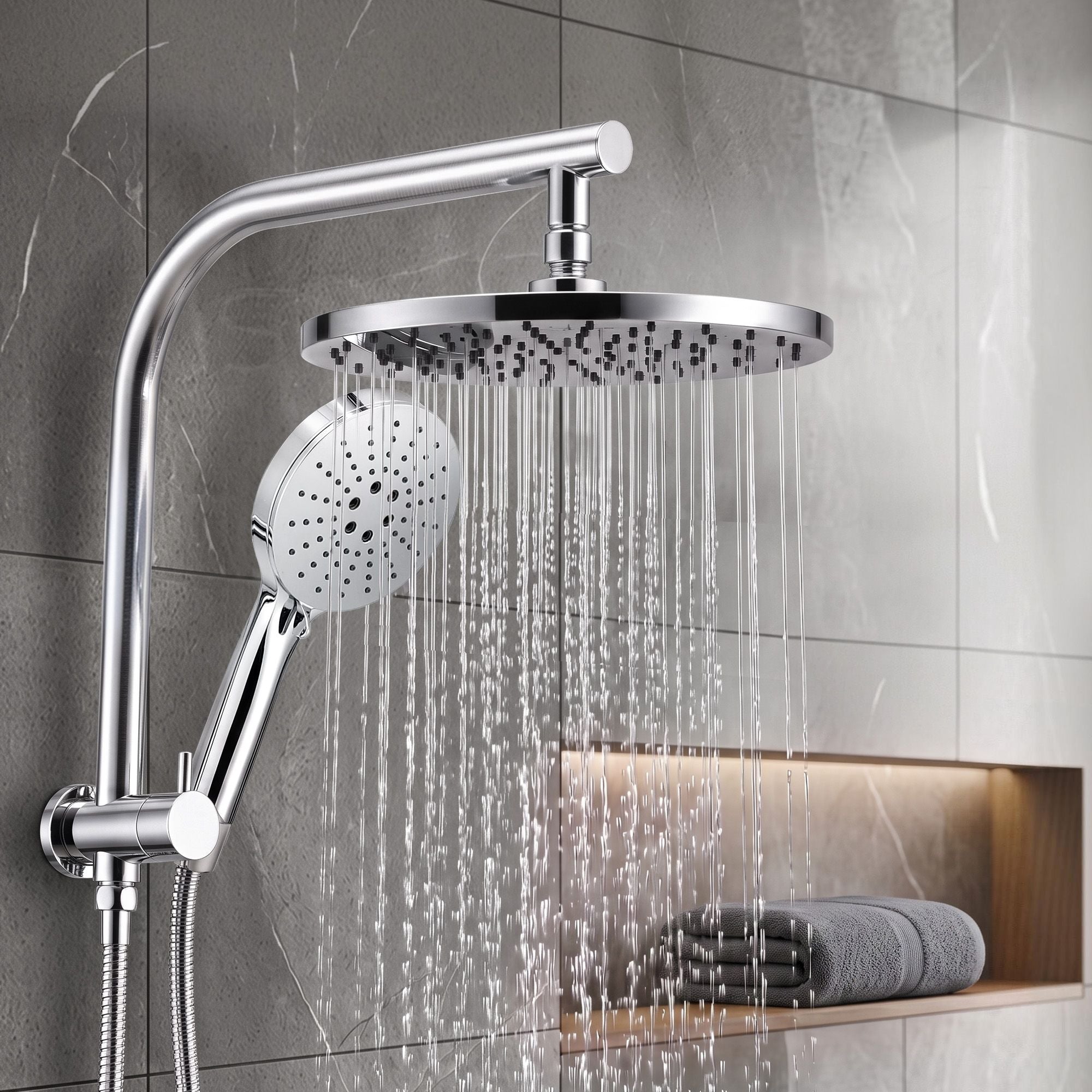 Cefito High-Pressure Shower Heads with Anti-burst 1.5m Hose & 304 S.S Rail, Ideal for Bathroom Upgrades and Pet Washing, 10 Inch Rain & 3-Function Combo