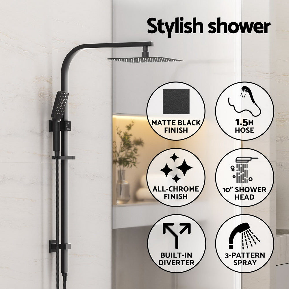 Shower Heads & Screens: 10'' Rain Shower Head Set Handheld Square High Pressure Black