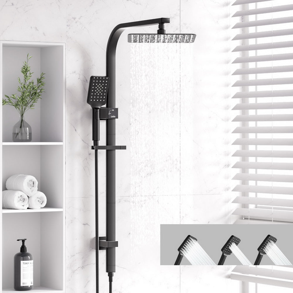 Shower Heads & Screens: 10'' Rain Shower Head Set Handheld Square High Pressure Black