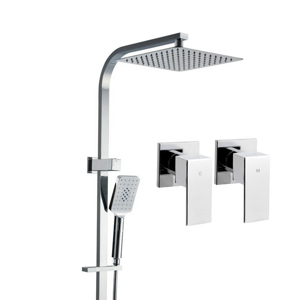 Shower Accessories: Cefito 10'' Rain Shower Head Set Handheld Square High Pressure Twins Tap Chrome