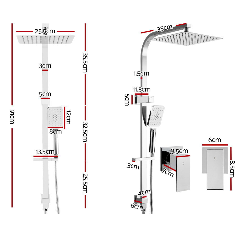 Shower Accessories: Cefito 10'' Rain Shower Head Set Handheld Square High Pressure Twins Tap Chrome