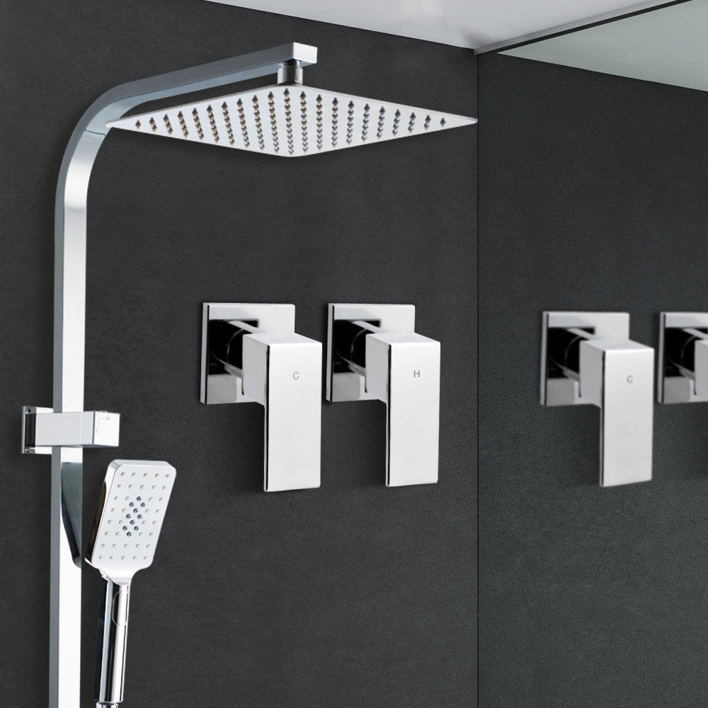 Shower Accessories: Cefito 10'' Rain Shower Head Set Handheld Square High Pressure Twins Tap Chrome
