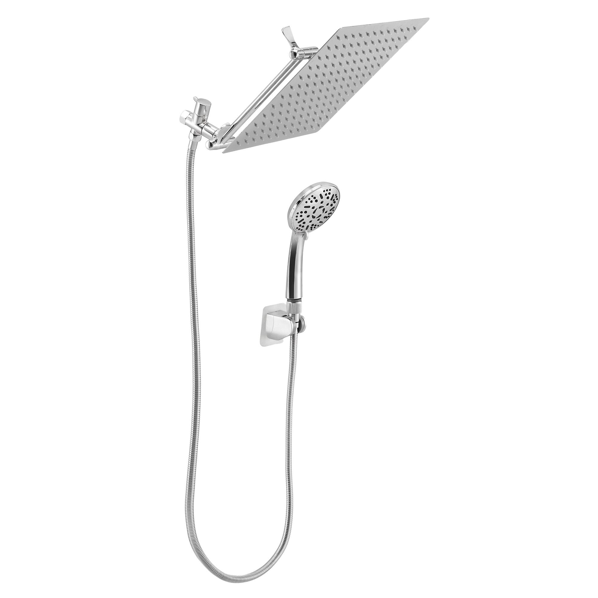 Cefito High-Pressure Rain Shower Head with Handheld, Gear-Lock Anti-Sag Arm for Family Spa, 12" Stainless Steel Rainfall & 9-Setting Wand Combo, 3-Way Diverter, Drill-Free Adhesive Bracket