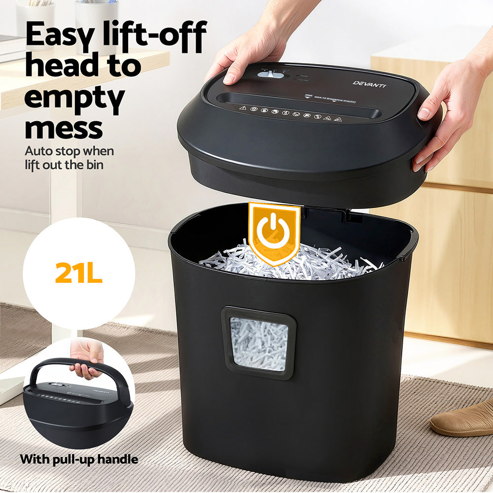 Printers & Accessories: Devanti Electric Paper Shredder for Home Office 10 A4 Paper Sheet Cross-Cut Paper
