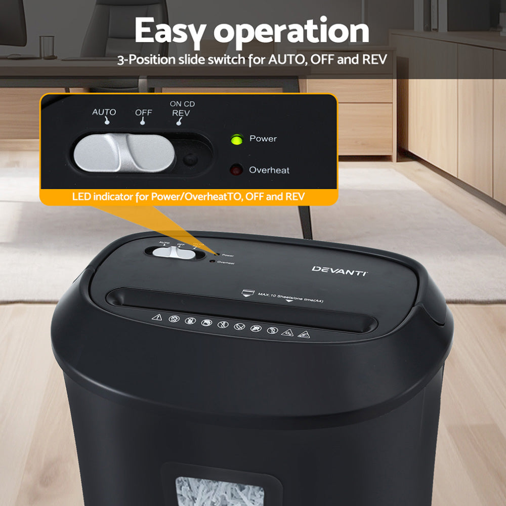 Printers & Accessories: Devanti Electric Paper Shredder for Home Office 10 A4 Paper Sheet Cross-Cut Paper