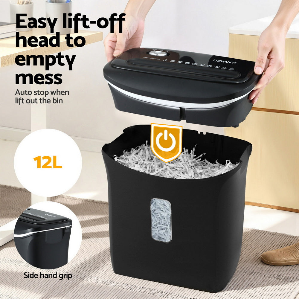 Printers & Accessories: Devanti 12L Cross-Cut Shredder 8-Sheet Paper Home Office Credit Card