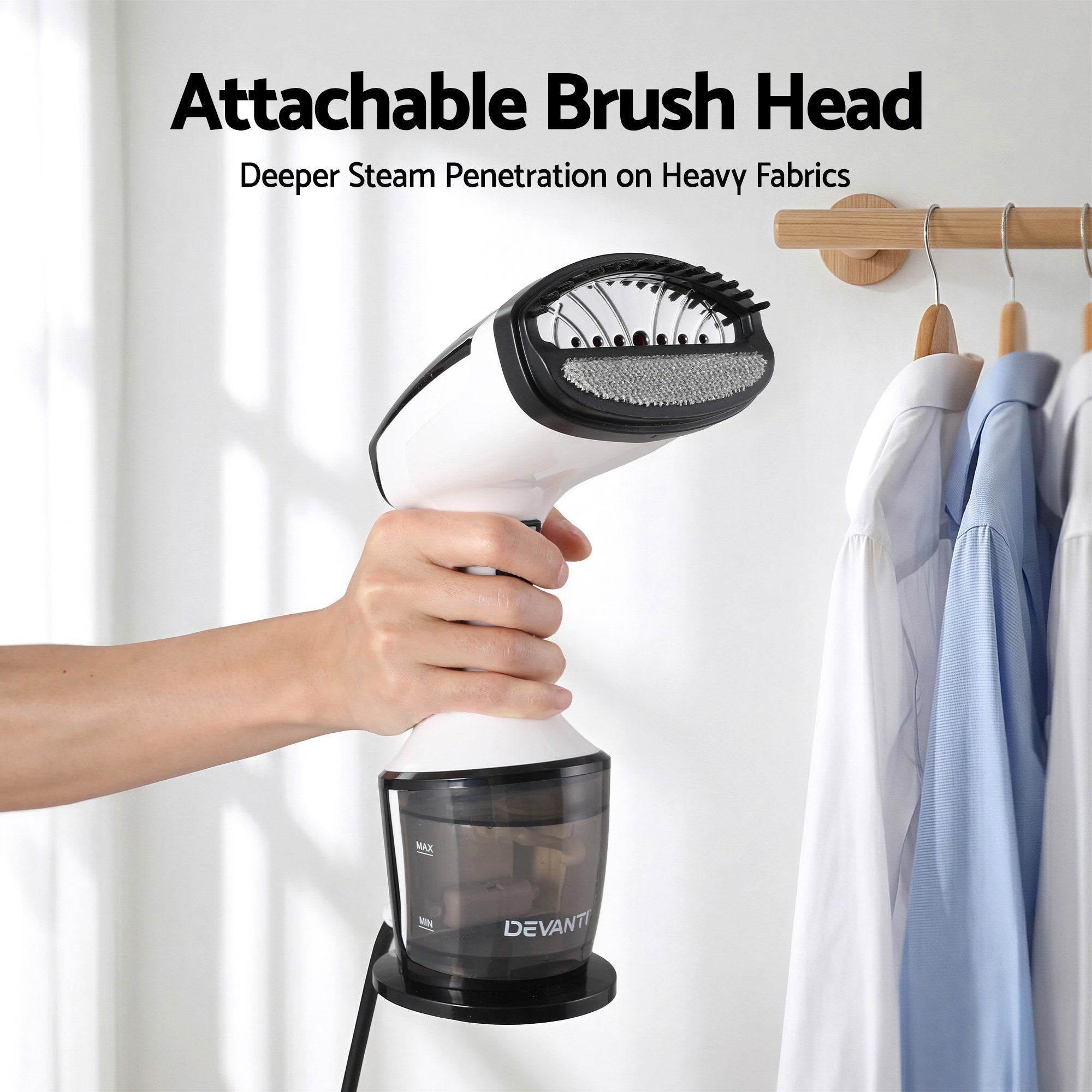 Devanti Clothes Steamer, 1500W Powerful Fast 30s Heat-Up Continuous Steam Lock 160ml Tank Fabric Brush Portable Handheld Steam Iron for Home Travel Business Trip