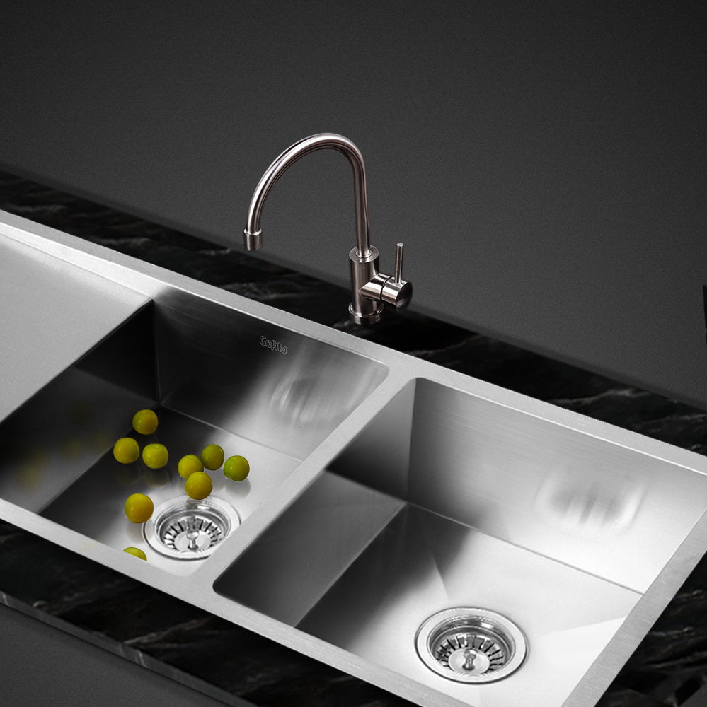Kitchen Sinks: Cefito Kitchen Sink 111X45CM Stainless Steel Basin Double Bowl Silver
