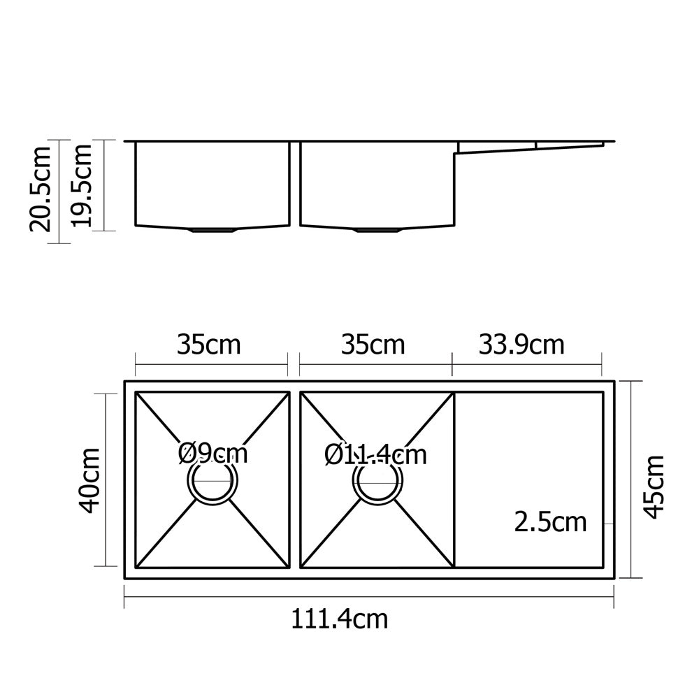 Kitchen Sinks: Cefito Kitchen Sink 111X45CM Stainless Steel Basin Double Bowl Silver