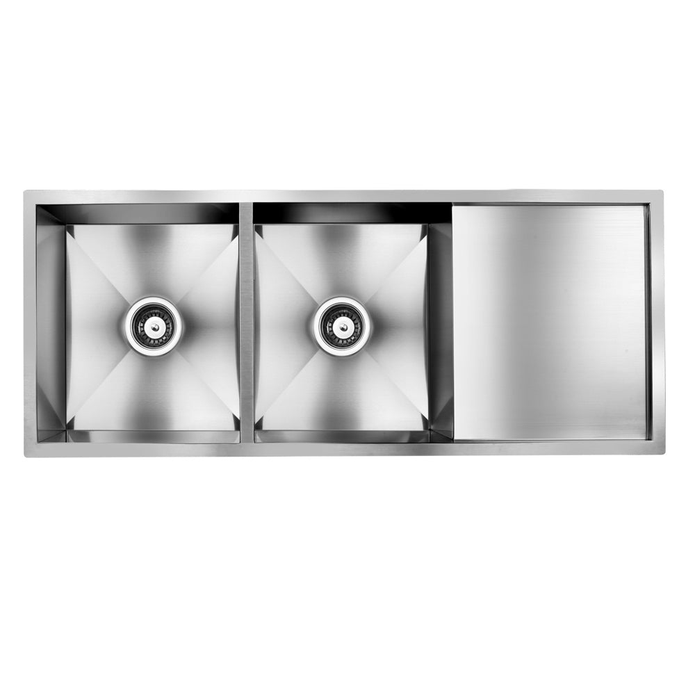 Kitchen Sinks: Cefito Kitchen Sink 111X45CM Stainless Steel Basin Double Bowl Silver
