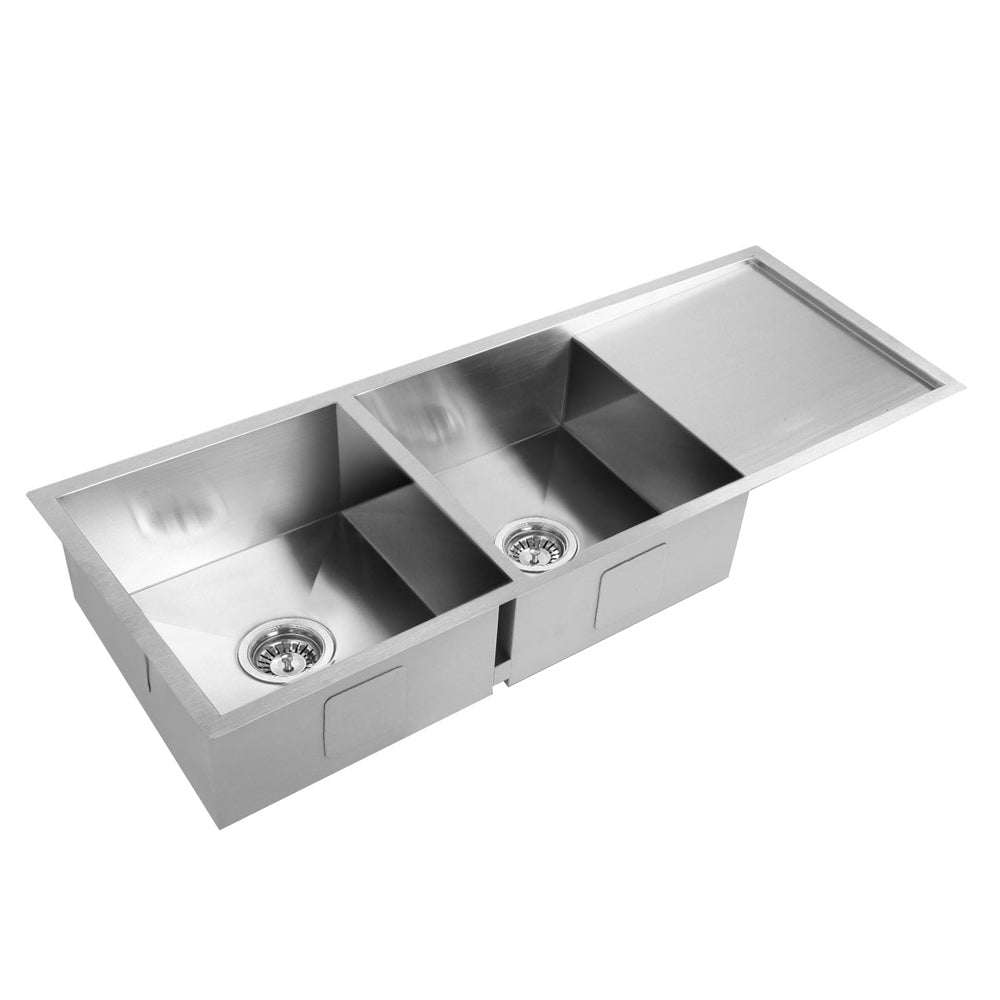 Kitchen Sinks: Cefito Kitchen Sink 111X45CM Stainless Steel Basin Double Bowl Silver