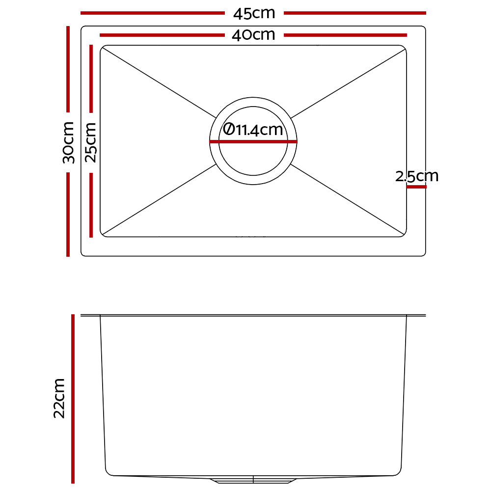 Kitchen Sinks: Cefito Kitchen Sink 45X30CM Stainless Steel Basin Single Bowl Silver