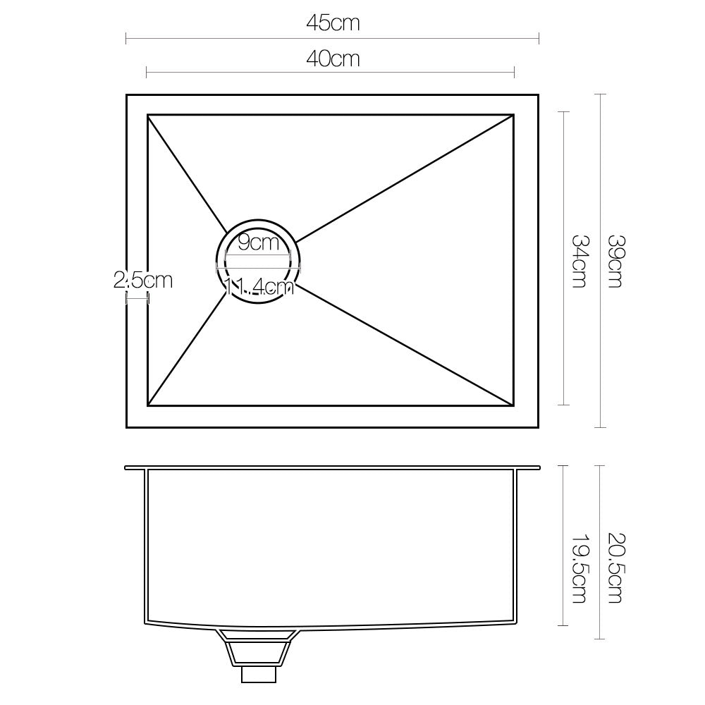 Kitchen Sinks: Cefito Kitchen Sink 45X39CM Stainless Steel Basin Single Bowl Silver