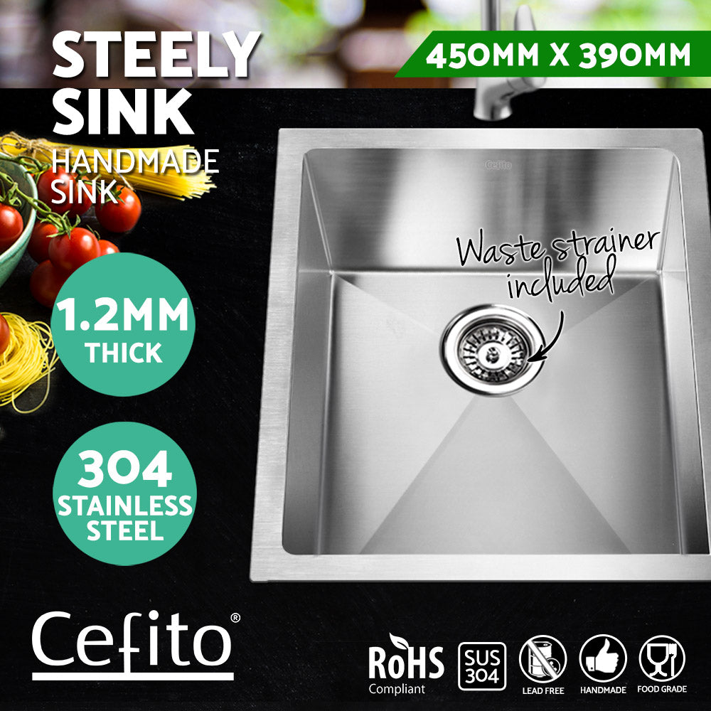 Kitchen Sinks: Cefito Kitchen Sink 45X39CM Stainless Steel Basin Single Bowl Silver